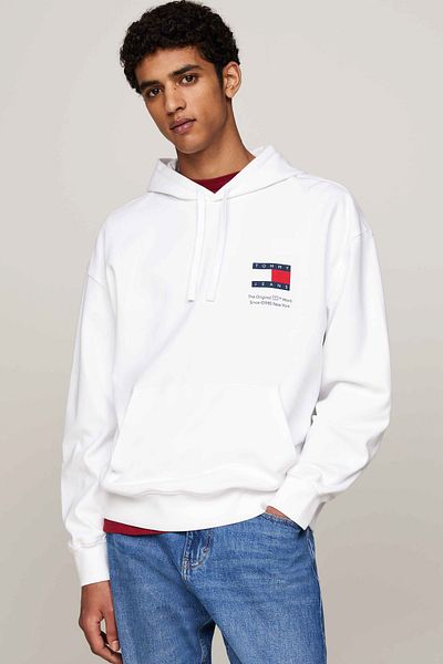 Tommy Jeans Weißes Herren-Sweatshirt mit Kapuzenkragen DM0DM20500YBR RLX NOVELTY GRAPHIC