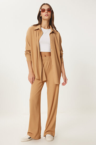 Happiness İstanbul Bequemes Strick-Hemd-Hosen-Set für Damen in Keksform KH00090