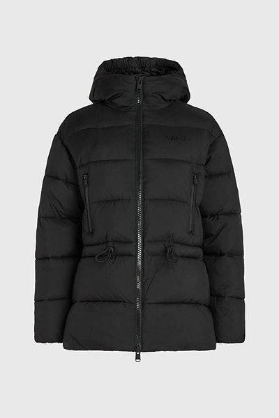 Calvin Klein Dámska bunda Regular Fit s kapucňou a zipsom, elastický pás s dlhým rukávom Puffer čierna bunda 00Gwf4O512-B