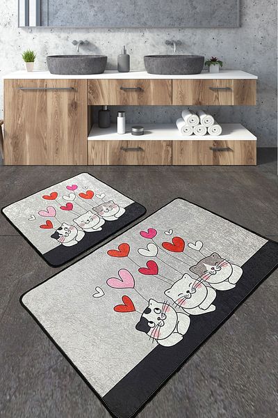 Chilai Home Set of 2 Kitten Bath Mat Non-Slip Base Washable