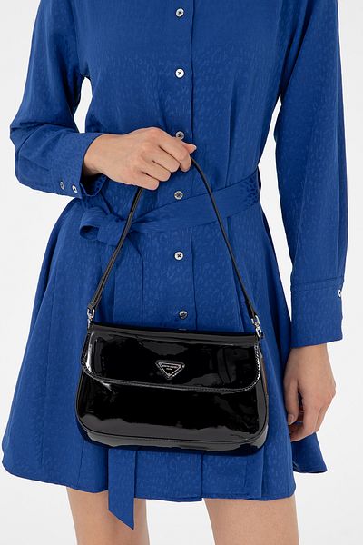 Pierre Cardin Geantă de umăr pentru femei din piele lacuită neagră strălucitoare 05PC24K1203