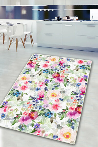 Chilai Home Blurry Roses Leke Tutmaz Yıkanabilir Kaydırmaz Mutfak Halısı Djth