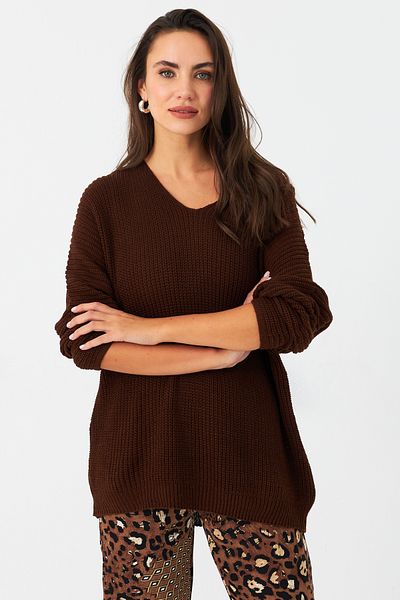 Cool & Sexy Women's Cinnamon V Neck Loose Knitwear Blouse Smt158