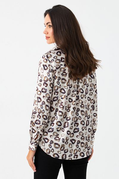 Cool & Sexy Cămașă de damă din satin cu imprimeu leopard de piatră - SHR9