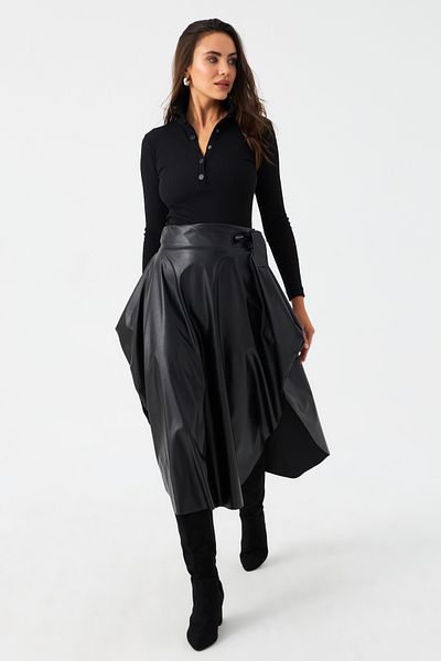 Cool & Sexy Női fekete műbőr aszimmetrikus szoknya LV180