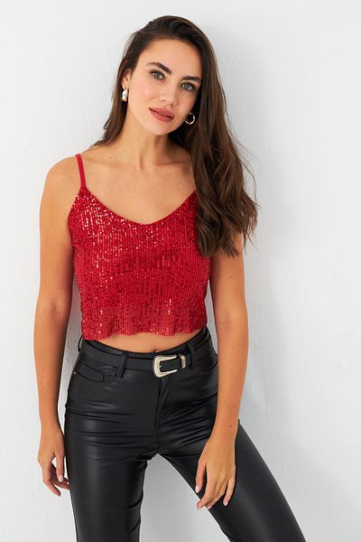 Cool & Sexy Women's Red Sequined Bustier - Shr10