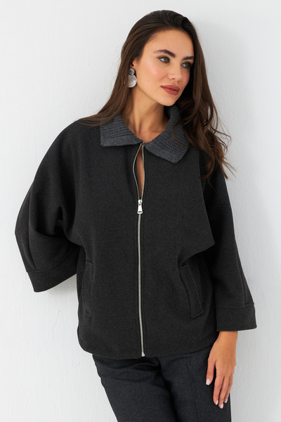 Cool & Sexy Anthracite Stamped Women's Jacket - Knitted Collar, Car1080