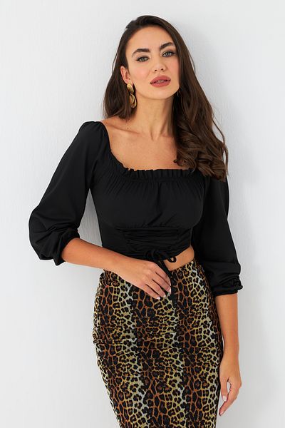 Cool & Sexy Γυναικεία Μαύρη Δαντέλα Λεπτομερής Crop Μπλούζα CG387