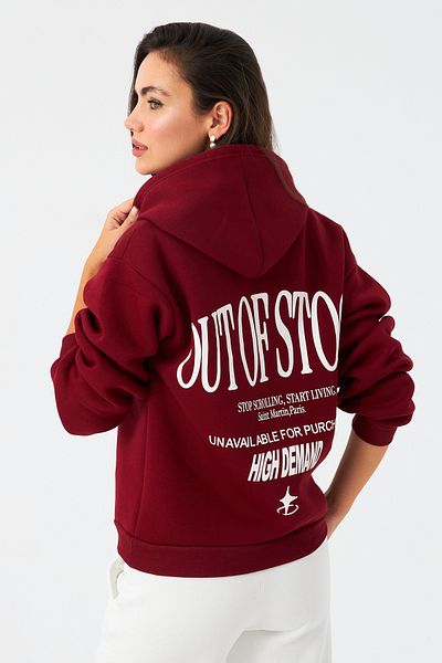 Cool & Sexy Burgundy Printed Women's Sweatshirt Hooded - Dy1451