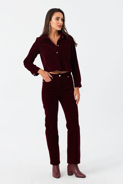 Cool & Sexy Burgunderrote Samthose – elastische Taille, Damen, CAR1076