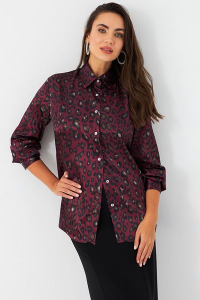 Cool & Modest Cămașă din satin cu imprimeu leopard, roșu-negru, pentru femei MRAD5901-1