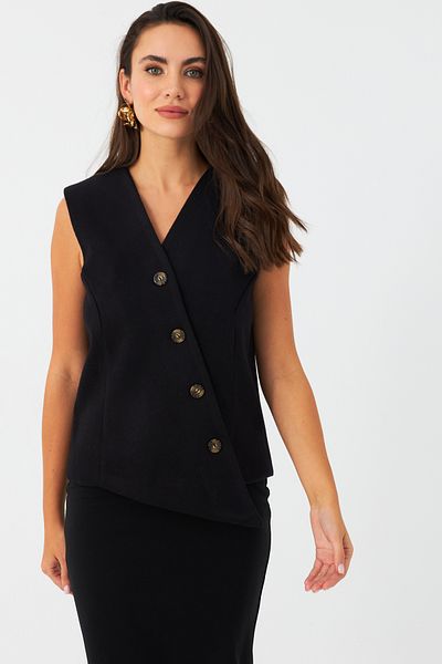 Cool & Sexy Schwarz gefütterte asymmetrische Damenweste RAD50102