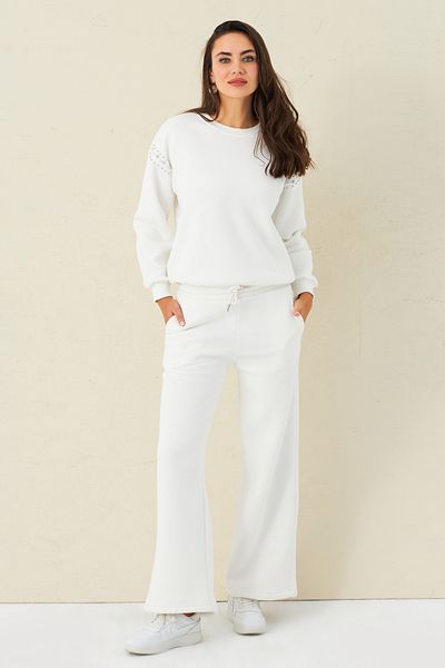 Cool & Sexy Ecru Palazzo Damen-Jogginghose – elastische Taille ZM30