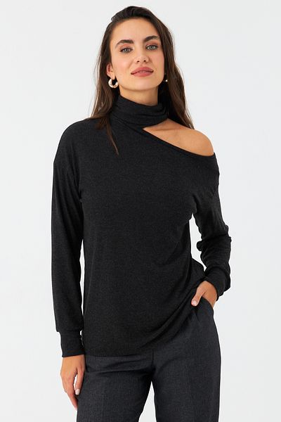Cool & Sexy Γυναικεία ανθρακί μπλούζα ψαρά με έναν ώμο EY2981