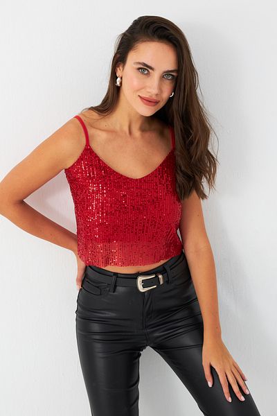 Cool & Sexy Women's Red Sequined Bustier - Shr10
