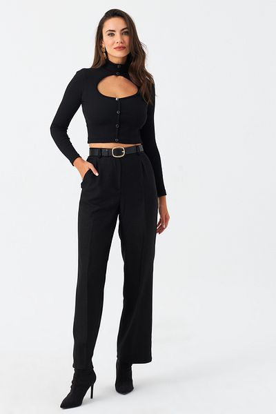 Cool & Sexy Women's Black Pants - Elastic Waist, Ela6782