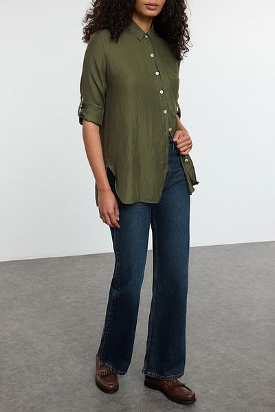 Edit by Trendyol Green Oversize Woven Shirt - Soft Fabric, Feel, Wide Fit Tedaw25Go00056