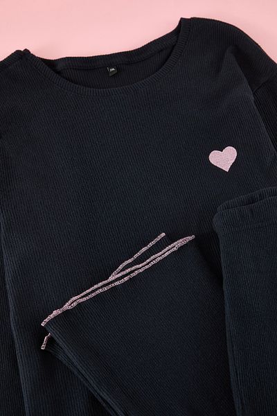Trendyol Curve Navy Blue Ribbed Printed Knitted Pajamas Set Tbbaw25Ai00081