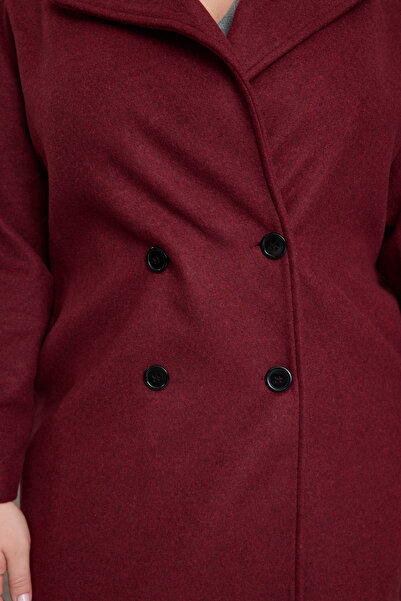 Trendyol Curve Oversize Burgundy Cashew Coat - Double Breasted Closure, Wool Blend Tbbaw23Kb00002