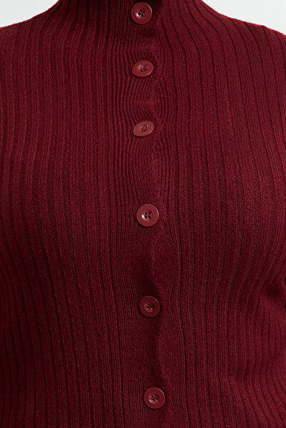 Trendyol Curve Burgundy Soft Textured Stand Collar Knitwear Cardigan Tbbaw25Av00023