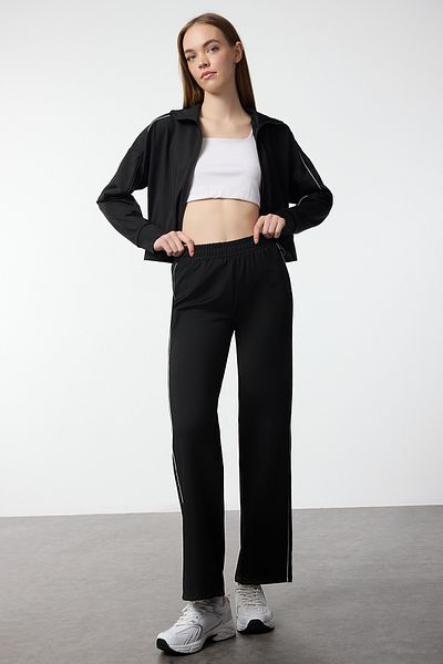 Trendyol Collection Schwarze Sport-Jogginghose aus Scuba-Stoff – Paspelierung, THMAW25EA00010