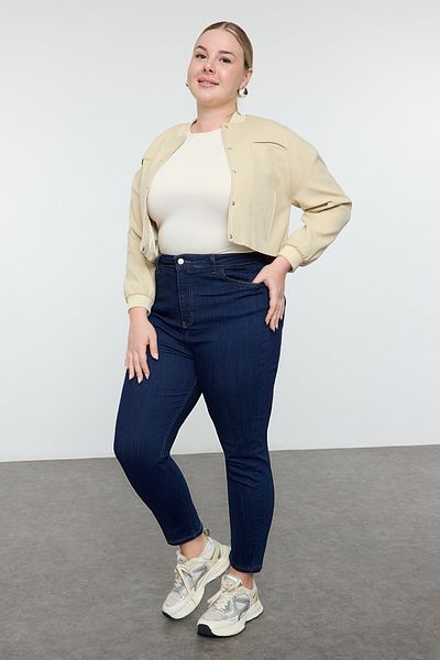 Trendyol Curve Темно-сині джинси з високою талією для відновлення плюс розмір
