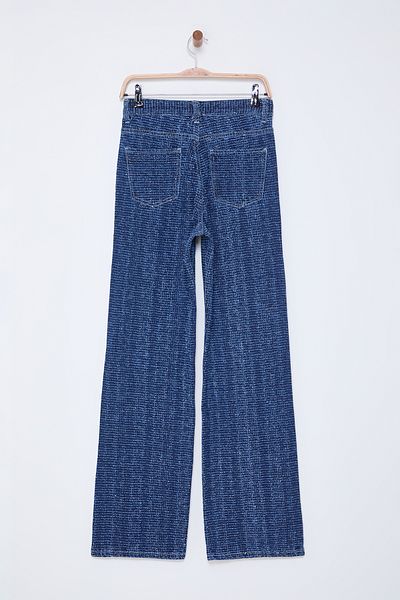 Trendyol Collection Kék texturált magas derekú széles lábú farmernadrág TWOSS25JE00043