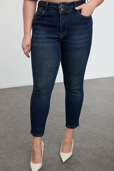 Trendyol Curve Dunkelblaue, dehnbare Skinny-Jeans mit hoher Taille und Übergröße TBBAW25CJ00024