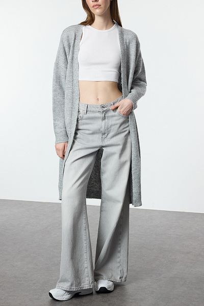 Edit by Trendyol Gray Melange Soft Textured Long Knitwear Cardigan Tedaw25Th00009
