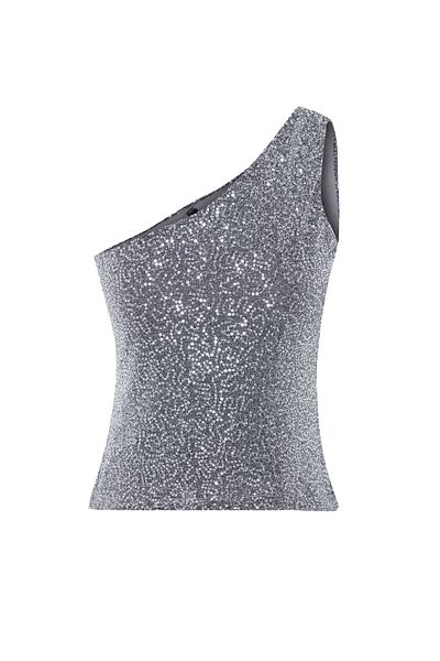 Trendyol Collection Silberne One-Shoulder-Strickbluse mit Pailletten TPRSS25BZ00009