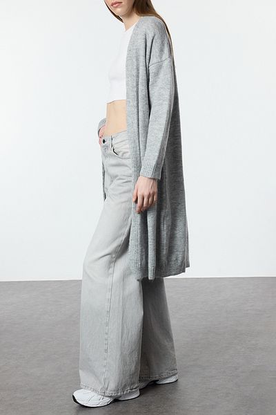 Edit by Trendyol Gray Melange Soft Textured Long Knitwear Cardigan Tedaw25Th00009