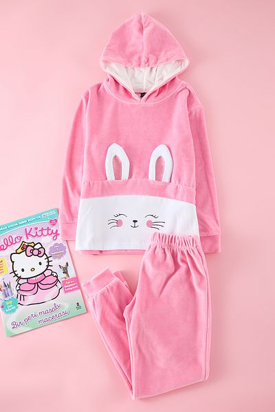 TRENDYOLKIDS Fuchsia Girl's Printed Knitted Bottom-Top Suit Tkdaw25Au00056