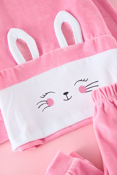 TRENDYOLKIDS Fuchsia Girl's Printed Knitted Bottom-Top Suit Tkdaw25Au00056
