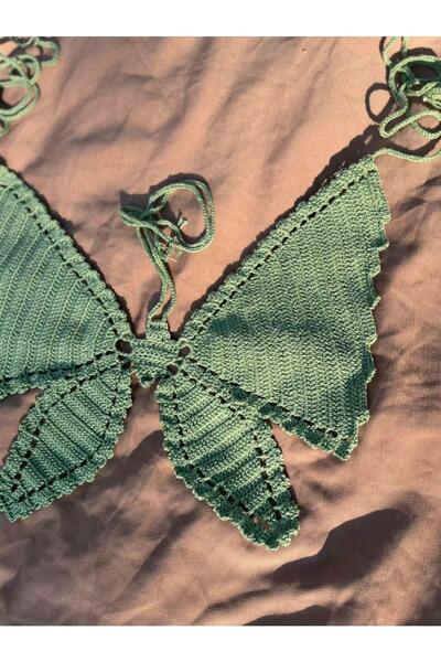 24TH DESIGN El Örgüsü Kelebek Büstiyer Yeşil