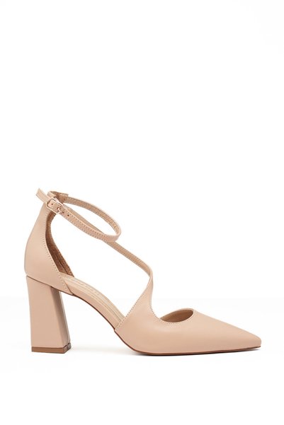 Büşracan Bsr1004-1 Women's Imported Faux Leather Thick Heeled Stiletto Shoes Adjustable Ankle Lace-Up Comfortable Stylish Evening Dress Casual Heels