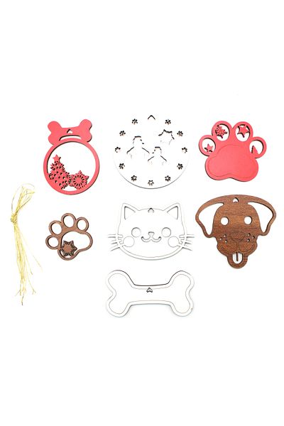 Lora Wedding 7 Pieces 7cm Christmas Tree Ornament with Mixed Paws and Friendly Figures