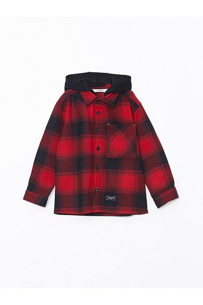 LC Waikiki Hooded Plaid Boy's Shirt Jacket - W4Cn18Z4