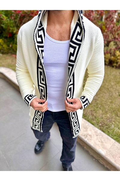 elkumoda Υπερμεγέθη πλεκτή ζακέτα Poncho Loose Fit Self Pattern Loose Cardigan με κουκούλα