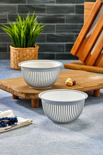 Milenay Set of Two 450ml Mini Size Multi-Purpose Stripe Pattern Bowl, Modern Design, Breakfast Nut Bowl