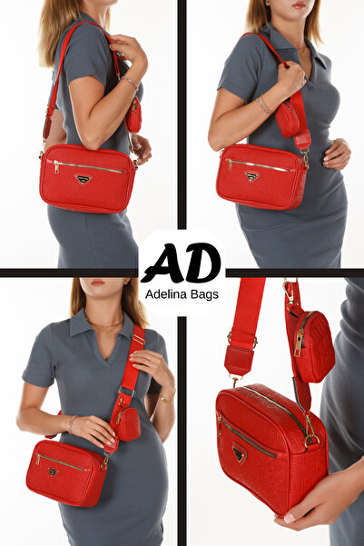 Adelina Bags Geanta de umar cu bretele incrucisate rosie - Geanta de dama cu portofel