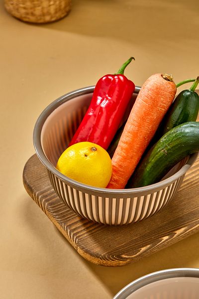 Milenay 1.6Lt Medium Size Set of Two - Striped Modern Design, Fruit and Vegetable Salad Bowl