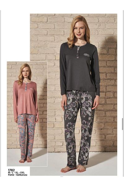 Feyza Pijama SET DE Pijamale ROZ PİJADORE DUMPAT BUMBAC PIJAMĂ