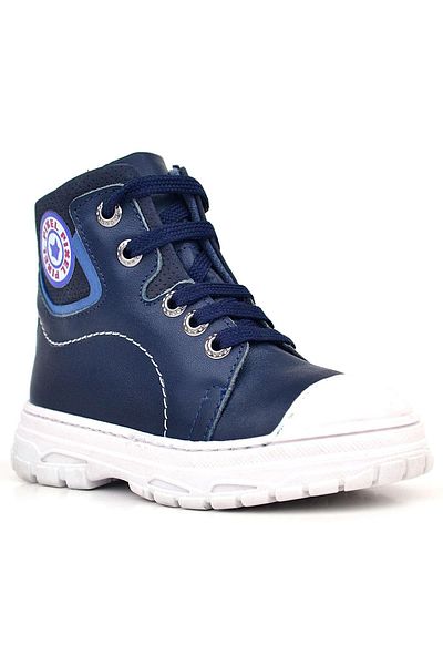 Shoes Center Γνήσιο δέρμα Pixel Dark Navy Blue Lace Up Παιδικές μπότες με φερμουάρ