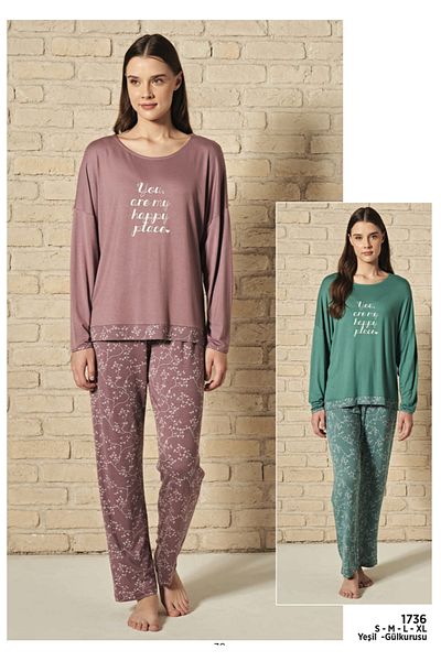 Feyza Pijama Set de pijamale din bumbac pieptănat Dusty Rose Pijadore
