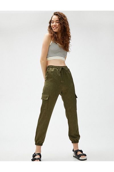 Koton Cargohose, Taillenschnürung, Taschendetail, elastisches Bein