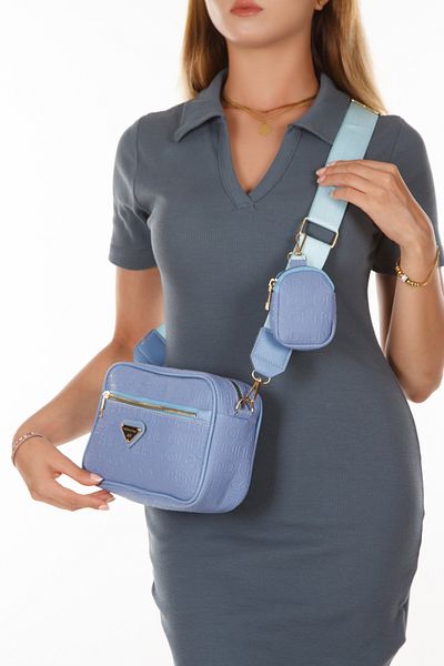 Adelina Bags Γυναικεία τσάντα ώμου Blue Cross Strap - Με Πορτοφόλι