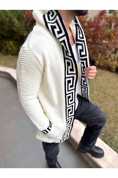 elkumoda Υπερμεγέθη πλεκτή ζακέτα Poncho Loose Fit Self Pattern Loose Cardigan με κουκούλα