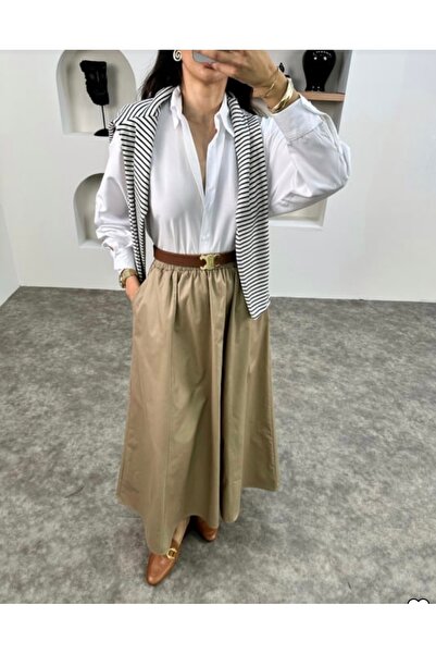 nizzell Fusta lungă din gabardină cu buzunare și talie elastică mărime standard