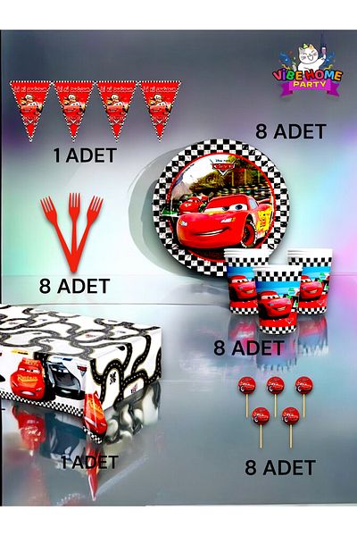 VibeHome 8-Person Cars Themed Premium Set - Birthday Party and Fun Events