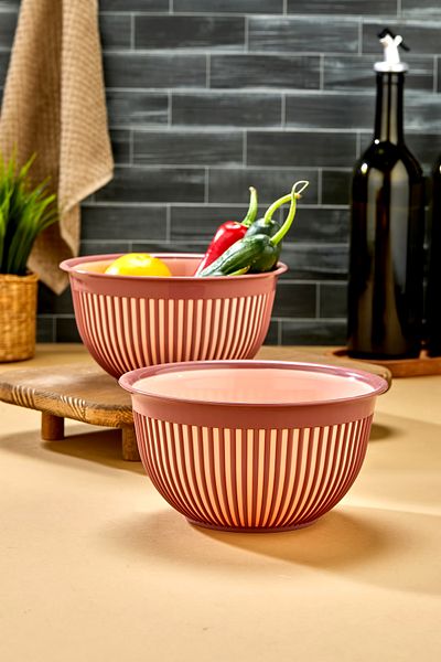 Milenay 1.6Lt Medium Size Set of Two - Striped Modern Design, Fruit and Vegetable Salad Bowl